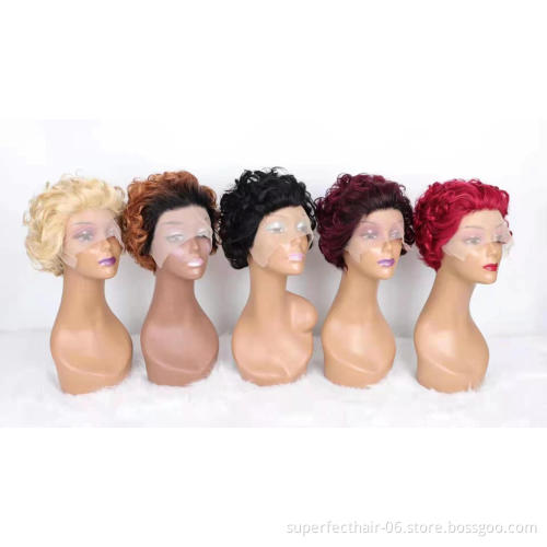 Perruque Colored Pixie Cut Wig Human Hair Curly Bob Short Pixie Cut Lace Wig Bleached Knots Lace Frontal Pixie Curls Wig